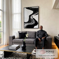 Quadro Decorativo Fluxo Preto e Branco em sala de estar moderna - quadros decorativos para sala