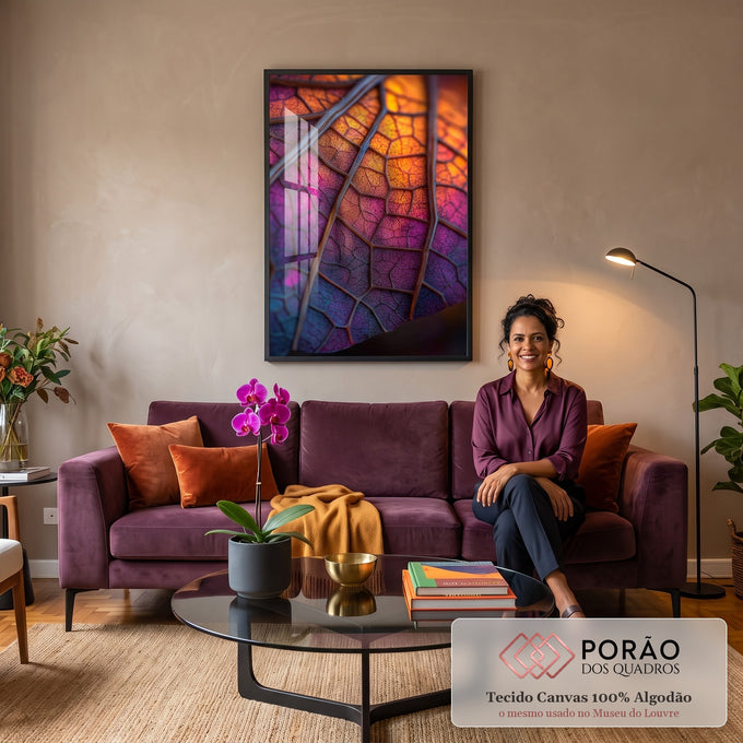Quadro Decorativo Folha Vibrante em sala de estar moderna - quadros decorativos para sala