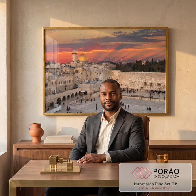 Quadro Decorativo: Jerusalém Dourada ao Entardecer em escritorio moderno - quadros decorativos para sala