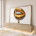 Quadro Decorativo Lábios Dourados em ambiente decorado - quadros decorativos para sala