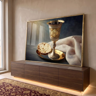 Quadro Decorativo Cena de Comunhão Sagrada: Reflexão e Fé em ambiente decorado - quadros decorativos para sala