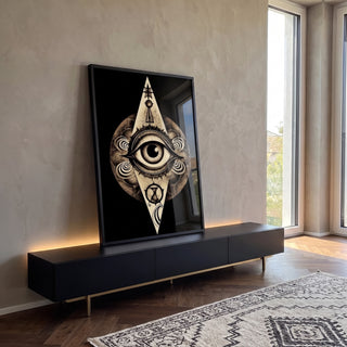 Quadro Decorativo Olhares Secretos Maçonaria - Exclusivo em ambiente decorado - quadros decorativos para sala