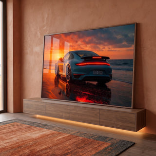 Quadro Decorativo Carro e Pôr do Sol em ambiente decorado - quadros decorativos para sala