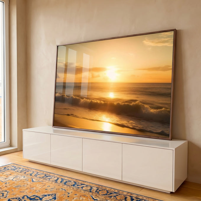 Quadro Decorativo Pôr do Sol com Serenidade em ambiente decorado - quadros decorativos para sala