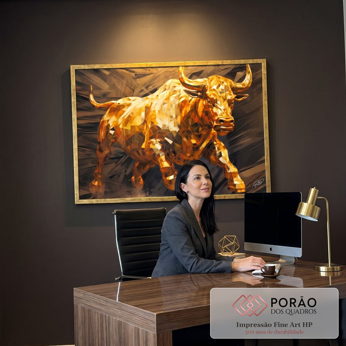 Quadro Decorativo Touro de Wall Street Dourado - Elegância e Prosperidade para Sua Decoração em escritorio moderno - quadros decorativos para sala