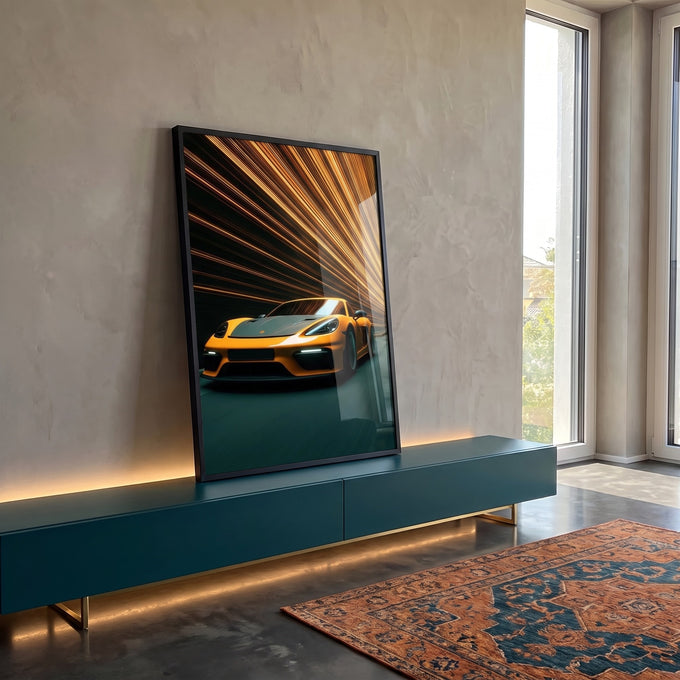Quadro Decorativo Carro Adrenalina em Movimento em ambiente decorado - quadros decorativos para sala