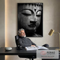 Quadro Decorativo Buda em Cinza Elegante em escritorio moderno - quadros decorativos para sala
