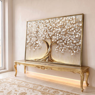 Quadro Decorativo Elegância da Vida Dourada em ambiente decorado - quadros decorativos para sala