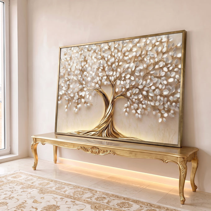 Quadro Decorativo Elegância da Vida Dourada em ambiente decorado - quadros decorativos para sala