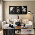 Quadro Decorativo Yeshua: Elegância Minimalista com Cordeiro e Pomba em sala de estar moderna - quadros decorativos para sala