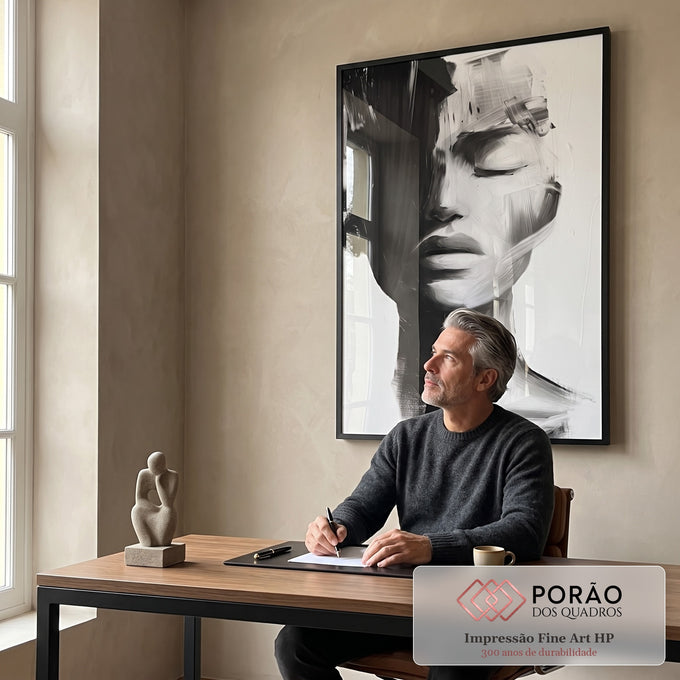 Quadro Decorativo Serenidade em Preto e Branco em escritorio moderno - quadros decorativos para sala