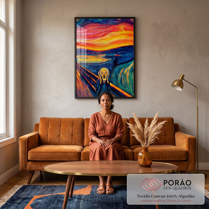 Quadro Decorativo O Grito Arte Impactante em sala de estar moderna - quadros decorativos para sala
