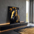 Quadro Decorativo Cavalo Abstrato Arte em Tons Amarelados em ambiente decorado - quadros decorativos para sala