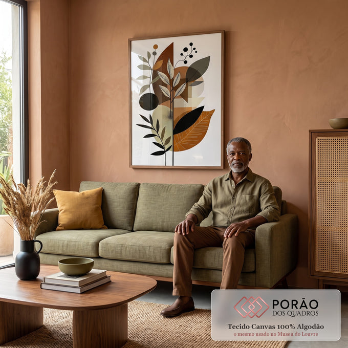 Quadro Decorativo Botânico com Toque Minimalista em sala de estar moderna - quadros decorativos para sala