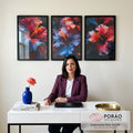 Quadro Decorativo Trio de Flores de Hibisco - Elegância e Vitalidade para sua Parede em escritorio moderno - quadros decorativos para sala
