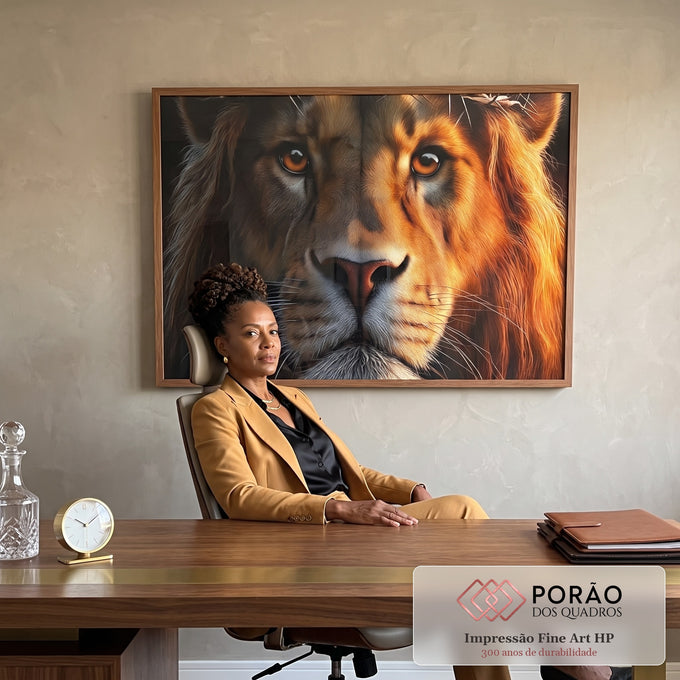 Quadro Decorativo Majestade do Rei da Selva em escritorio moderno - quadros decorativos para sala