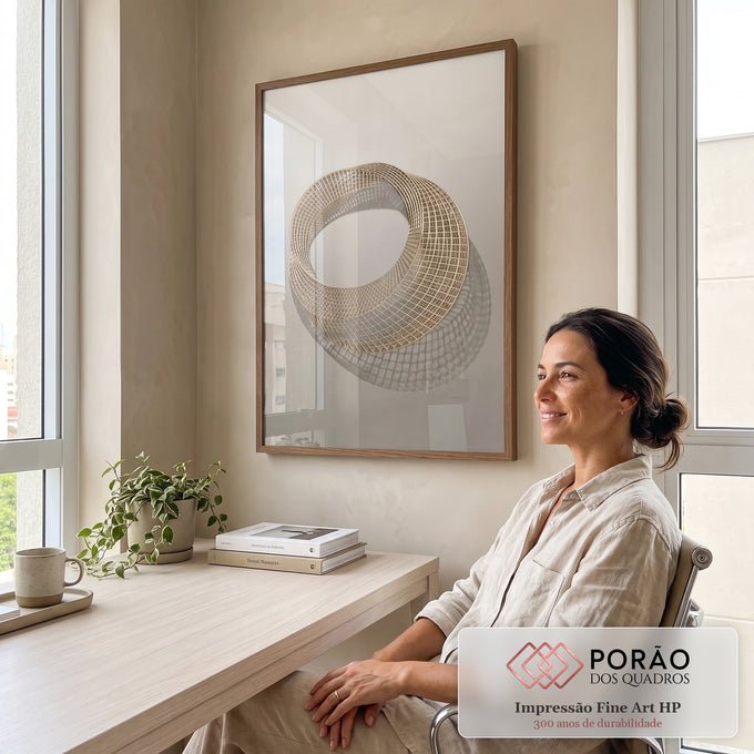 Quadro Decorativo Anel Dourado: Luxo e Elegância em escritorio moderno - quadros decorativos para sala