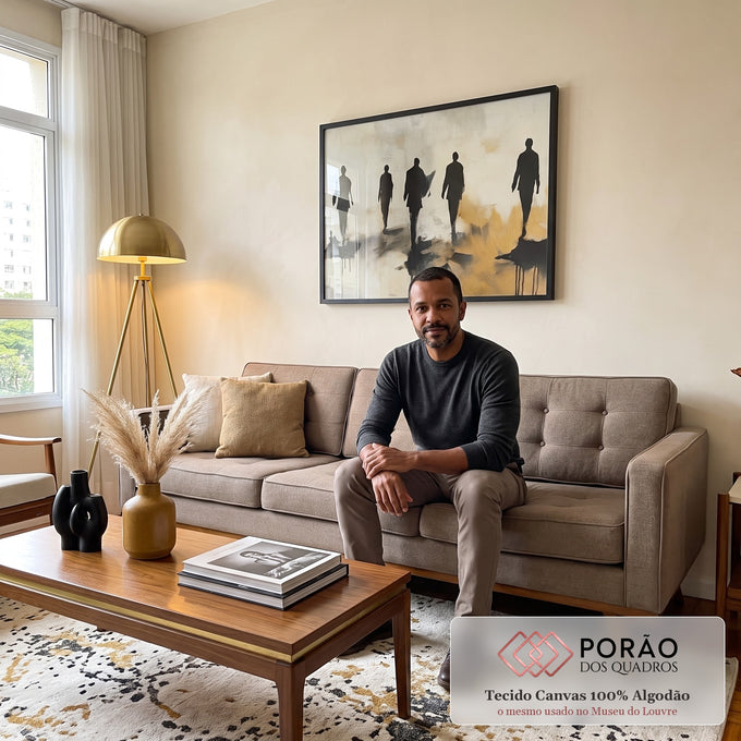 Quadro Decorativo Jornada com Silhuetas Elegantes em sala de estar moderna - quadros decorativos para sala