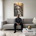 Quadro Decorativo Bustos Dourados Elegantes em sala de estar moderna - quadros decorativos para sala
