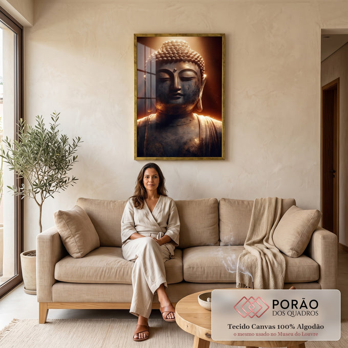 Quadro Decorativo Buda Sereno e Elegante em sala de estar moderna - quadros decorativos para sala
