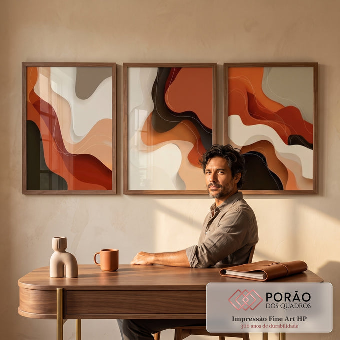 Quadro Decorativo Tríptico Orgânico em escritorio moderno - quadros decorativos para sala