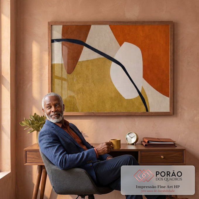 Quadro Decorativo: Abstração Vibrante em Laranja e Preto em escritorio moderno - quadros decorativos para sala