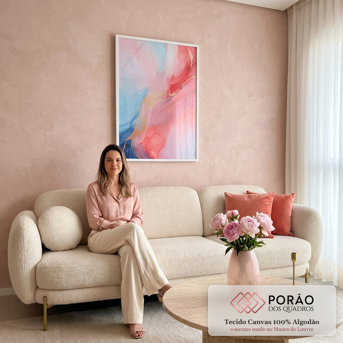 Quadro Decorativo Abstrato Primavera Doce - Elegância e Sofisticação para seu Ambiente em sala de estar moderna - quadros decorativos para sala
