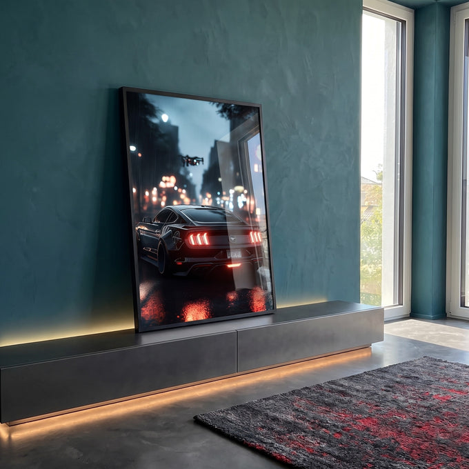Quadro Decorativo: Noite Urbana com Carro Esportivo em ambiente decorado - quadros decorativos para sala