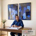 Quadro Decorativo Dupla Abstrata Azulada em escritorio moderno - quadros decorativos para sala