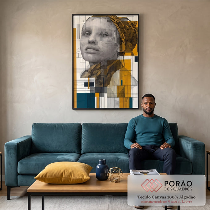 Quadro Decorativo - Retrato Feminino Luz e Reflexão em sala de estar moderna - quadros decorativos para sala
