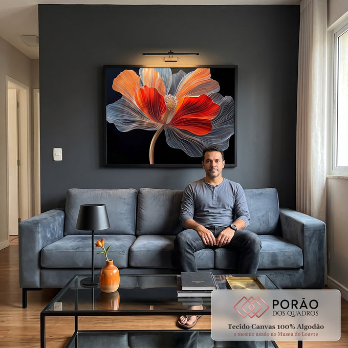 Quadro Decorativo Arte Floral em Linhas e Cores em sala de estar moderna - quadros decorativos para sala