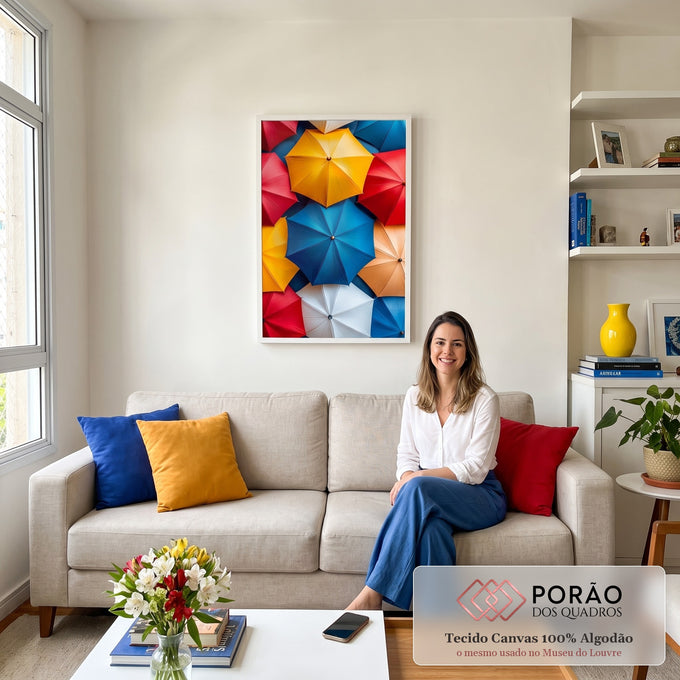 Quadro Decorativo Alegria Colorida em sala de estar moderna - quadros decorativos para sala