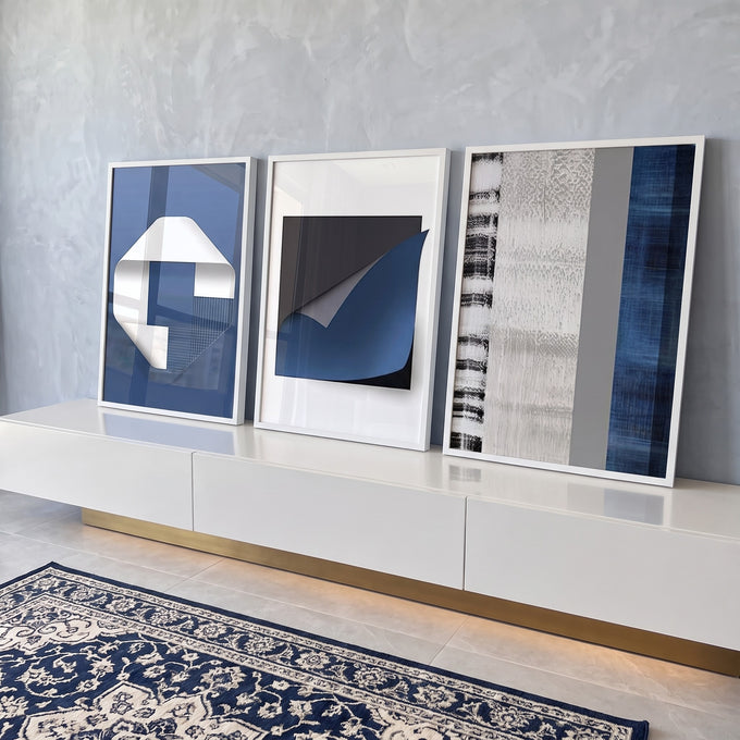 Quadro Decorativo: Elegância em Azul Abstrato em ambiente decorado - quadros decorativos para sala