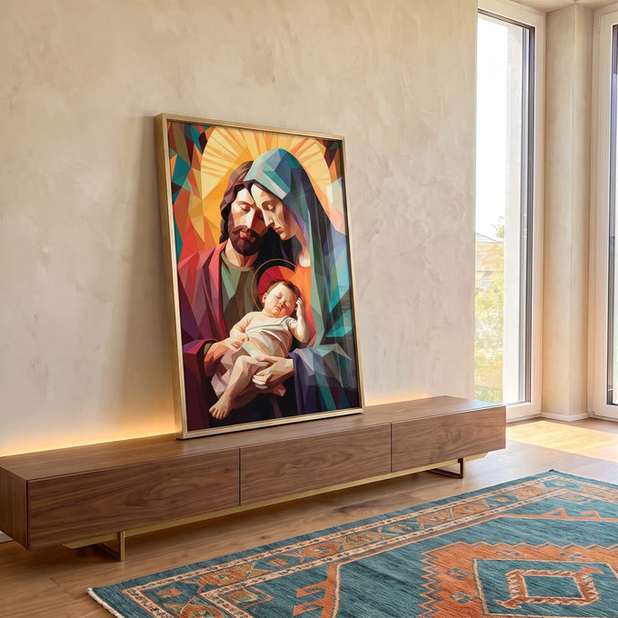 Quadro Decorativo Família Divina Geométrico - Estilo Sofisticado para Sua Casa em ambiente decorado - quadros decorativos para sala