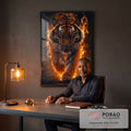 Quadro Decorativo Tigre Flamejante: Força e Fúria em Chamas em escritorio moderno - quadros decorativos para sala