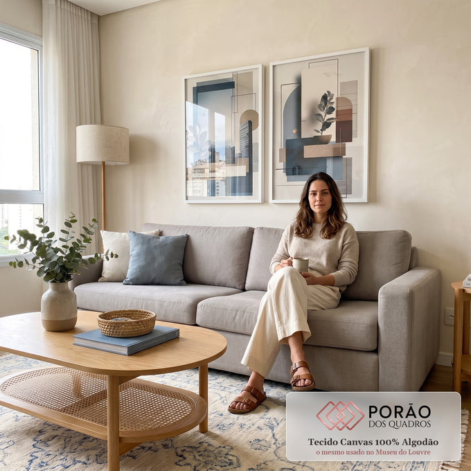 Quadro Decorativo Moderno Geometria Serene em sala de estar moderna - quadros decorativos para sala