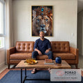 Quadro Decorativo Leão: A Majestade da Coroa de Rei em sala de estar moderna - quadros decorativos para sala
