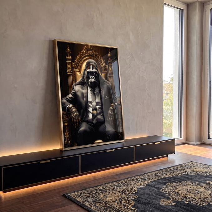 Quadro Decorativo Macaco Chefe: Domínio e Sabedoria em ambiente decorado - quadros decorativos para sala