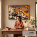 Quadro Decorativo Leões ao Pôr do Sol - Família e Força em escritorio moderno - quadros decorativos para sala