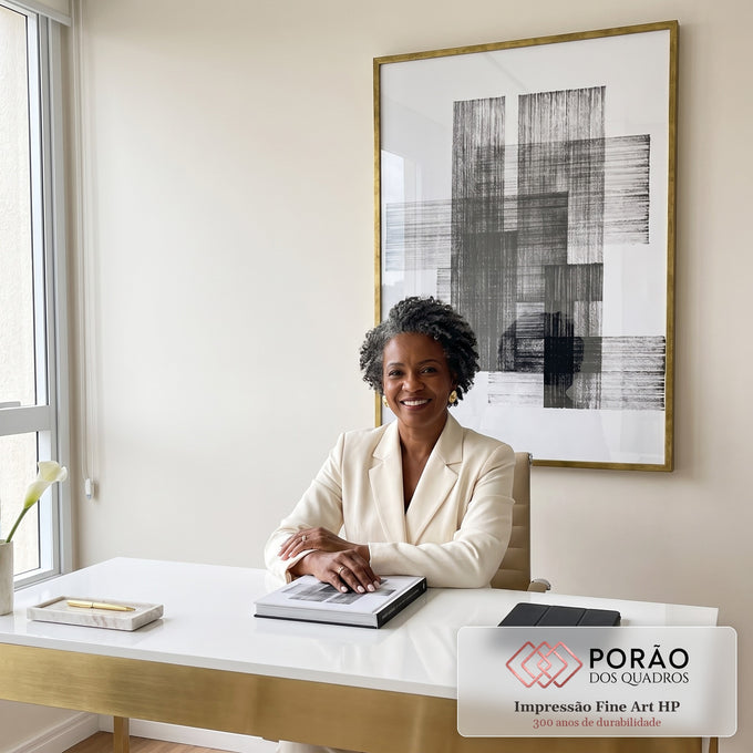 Quadro Decorativo: Elegância Geométrica Preto e Branco em escritorio moderno - quadros decorativos para sala