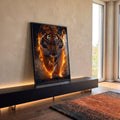 Quadro Decorativo Tigre Flamejante: Força e Fúria em Chamas em ambiente decorado - quadros decorativos para sala