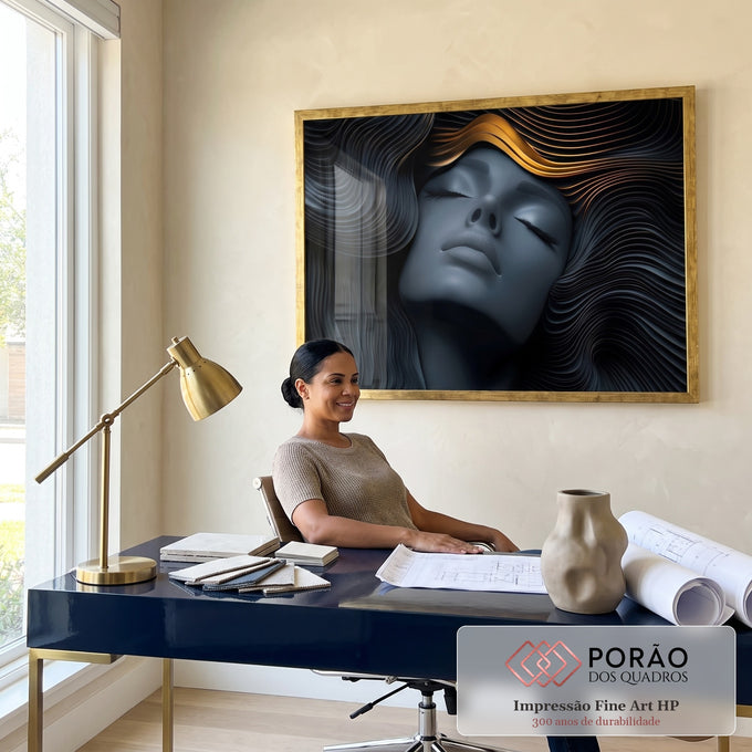 Quadro Decorativo Surrealismo da Mulher em escritorio moderno - quadros decorativos para sala
