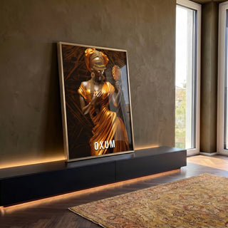 Quadro Decorativo Beleza de Oxum: Aura de Ouro e Paz em ambiente decorado - quadros decorativos para sala