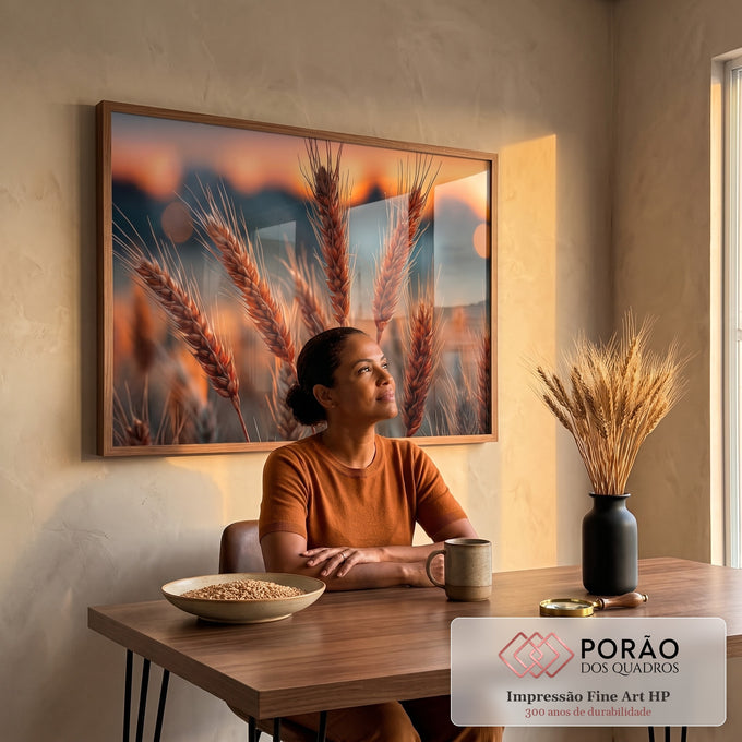 Quadro Decorativo Trigo ao Pôr do Sol em escritorio moderno - quadros decorativos para sala