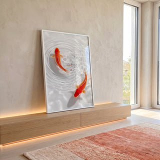 Quadro Decorativo Koi em Serenidade em ambiente decorado - quadros decorativos para sala