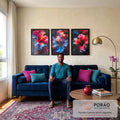 Quadro Decorativo Trio de Flores de Hibisco - Elegância e Vitalidade para sua Parede em sala de estar moderna - quadros decorativos para sala