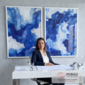 Quadro Decorativo Onda da Serenidade - Aquarela em Tons de Azul em escritorio moderno - quadros decorativos para sala