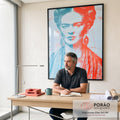 Quadro Decorativo - Frida Kahlo Abstrato em Azul e Vermelho em escritorio moderno - quadros decorativos para sala