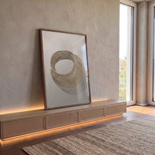 Quadro Decorativo Anel Dourado: Luxo e Elegância em ambiente decorado - quadros decorativos para sala