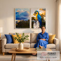 Quadro Decorativo Papagaio Tropical Elegância Viva em sala de estar moderna - quadros decorativos para sala